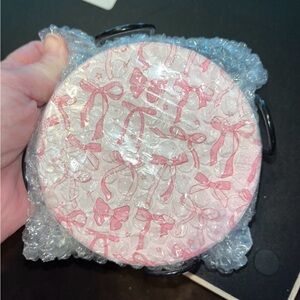 Round Pink Bow Pattern Coaster Set